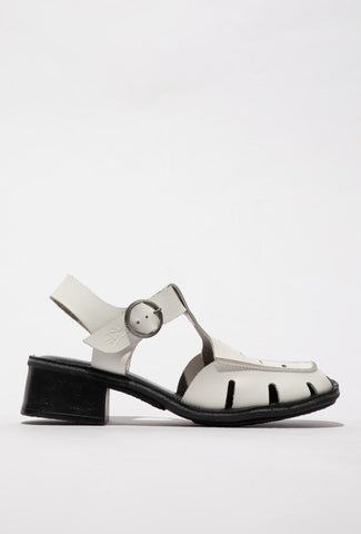 Weiße Ledersandalen mit stabilem Blockabsatz FLY LONDON