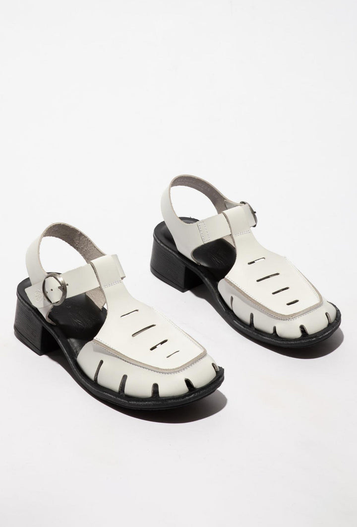Weiße Ledersandalen mit stabilem Blockabsatz FLY LONDON