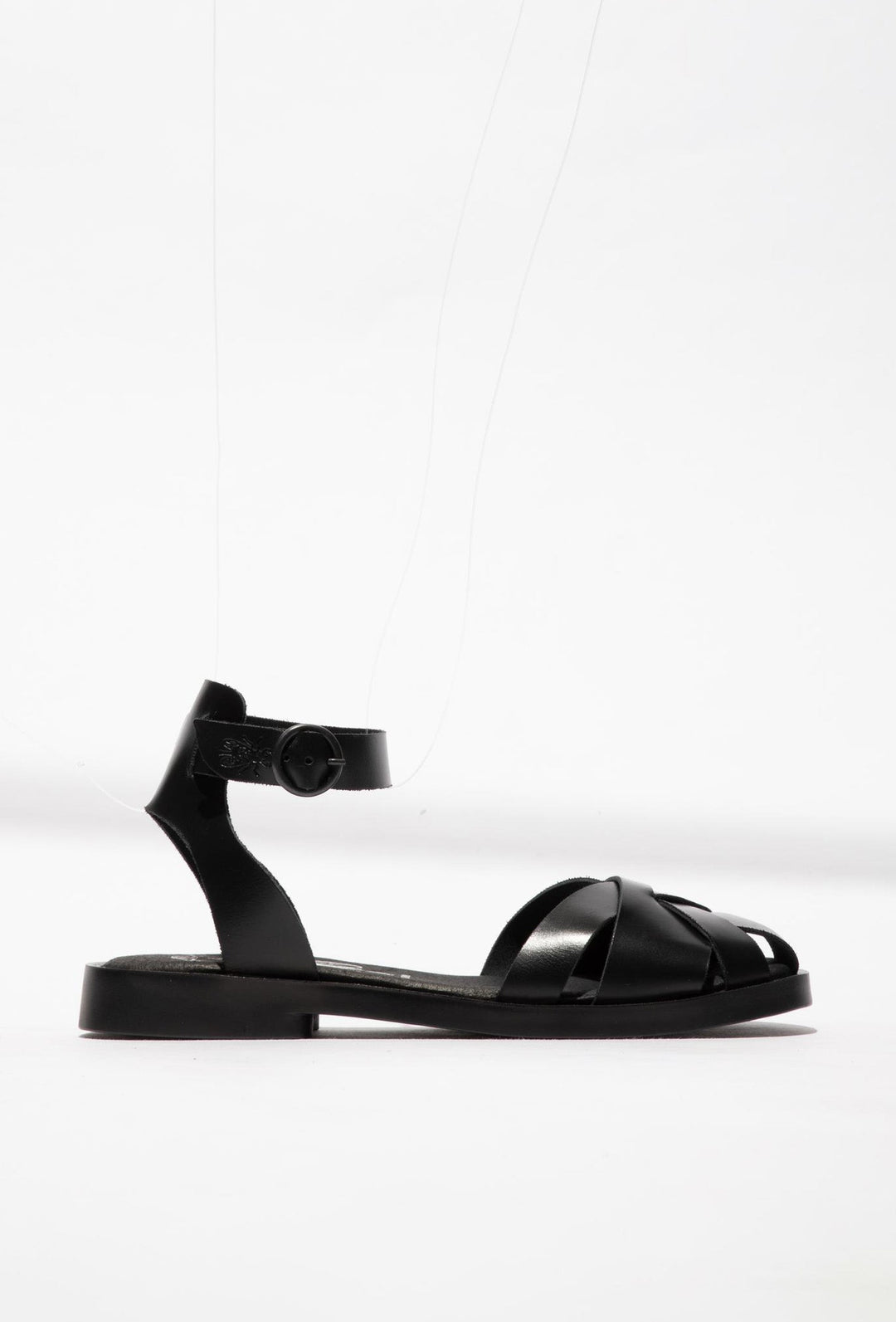 Black Leather Gladiator Sandals by FLY LONDON
