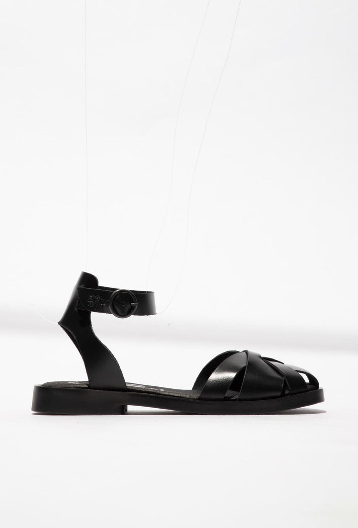 Black Leather Gladiator Sandals by FLY LONDON