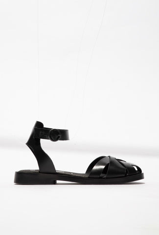 Black Leather Gladiator Sandals by FLY LONDON