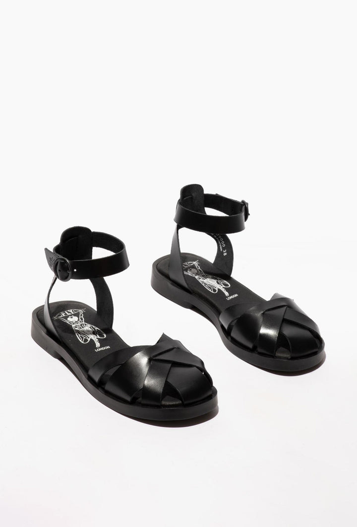 Black Leather Gladiator Sandals by FLY LONDON