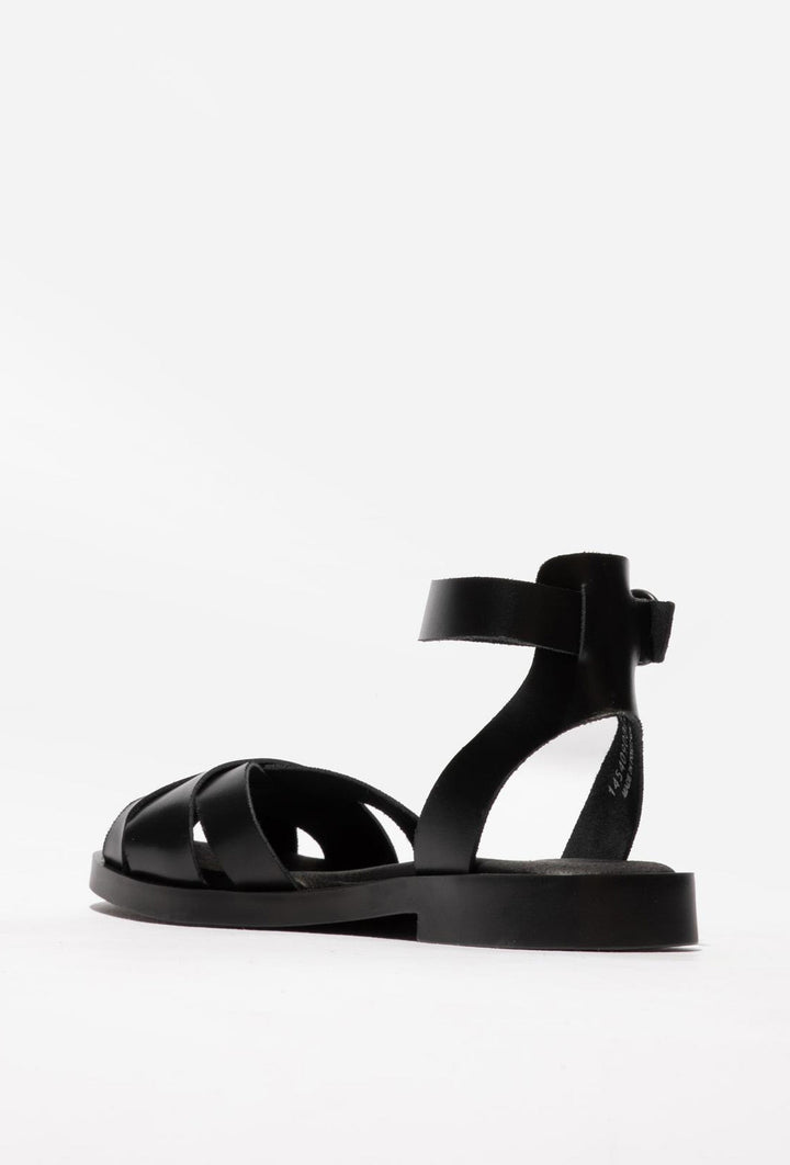 Black Leather Gladiator Sandals by FLY LONDON