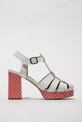 Weiße Sandalen auf buntem Blockabsatz FLY LONDON