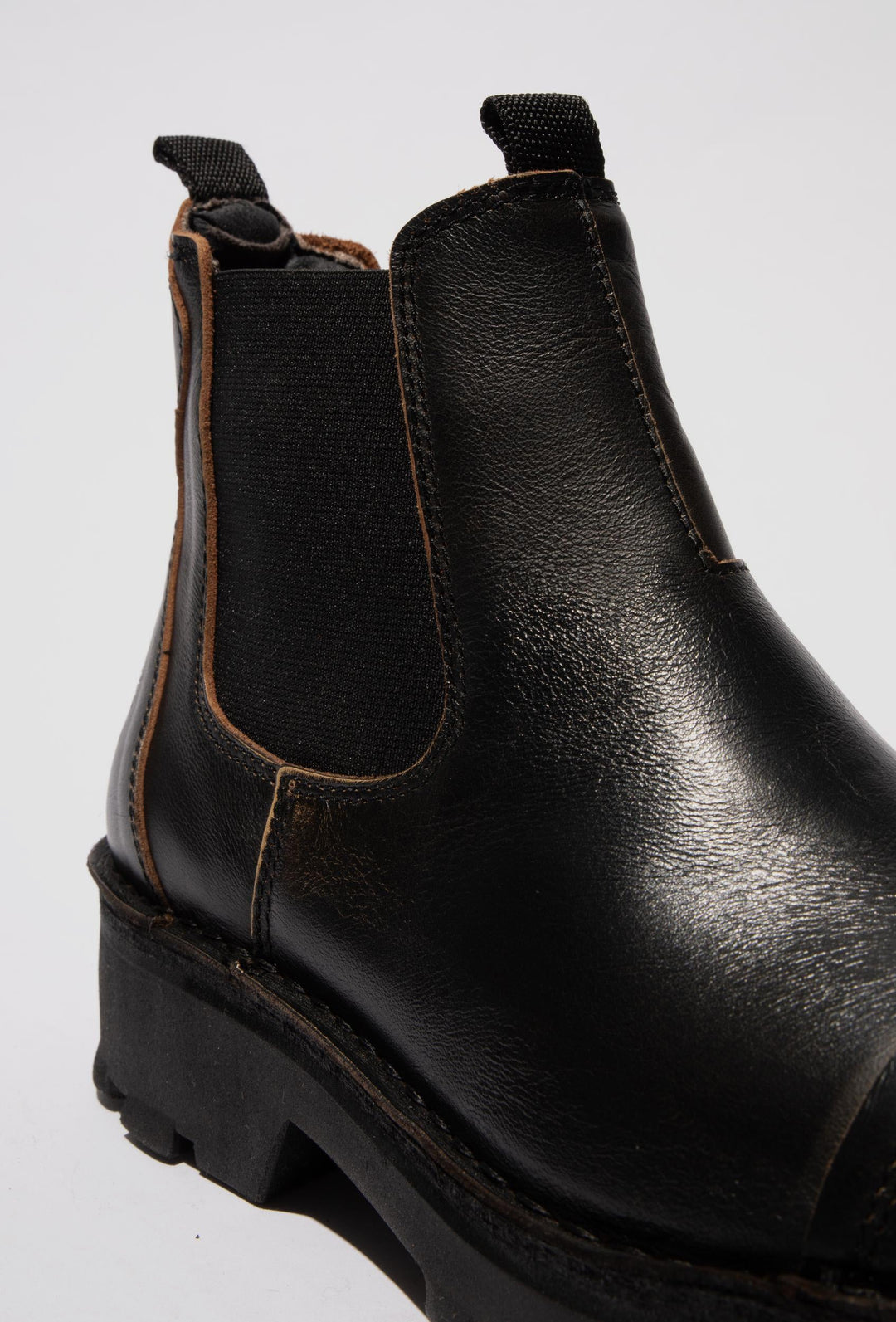 Black Chelsea Boots with a Stitched Toe