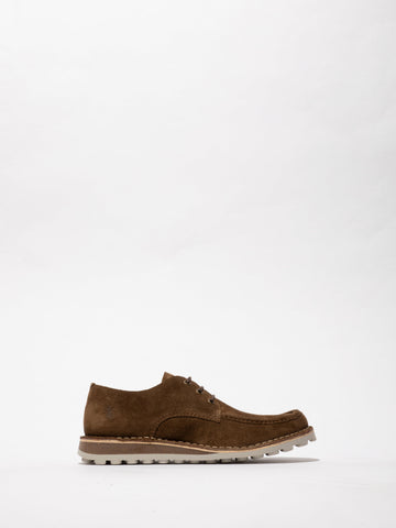 Brown Shoes with a Contoured Sole and Decorative Stitching