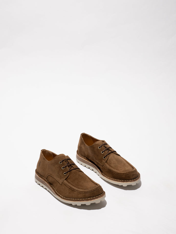 Brown Shoes with a Contoured Sole and Decorative Stitching