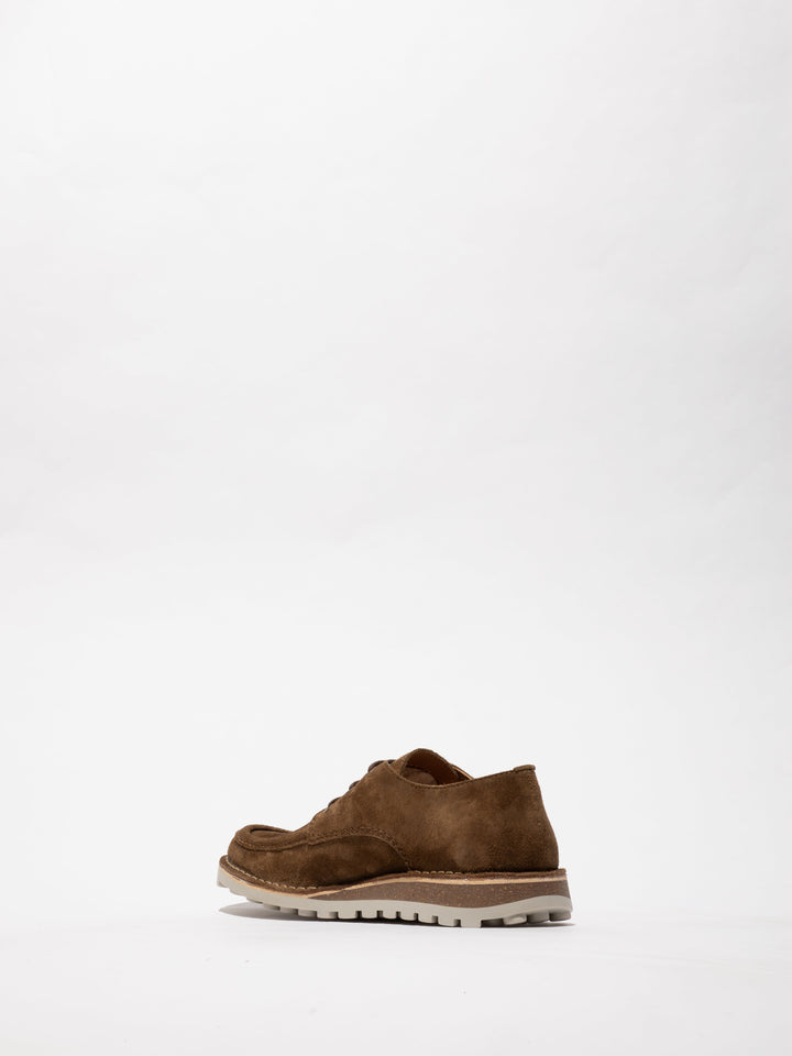 Brown Shoes with a Contoured Sole and Decorative Stitching