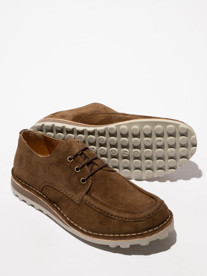 Brown Shoes with a Contoured Sole and Decorative Stitching