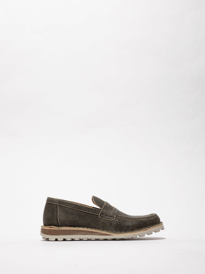 Brown Shoes with Decorative Stitching and a Two-Tone Sole on a Slight Platform