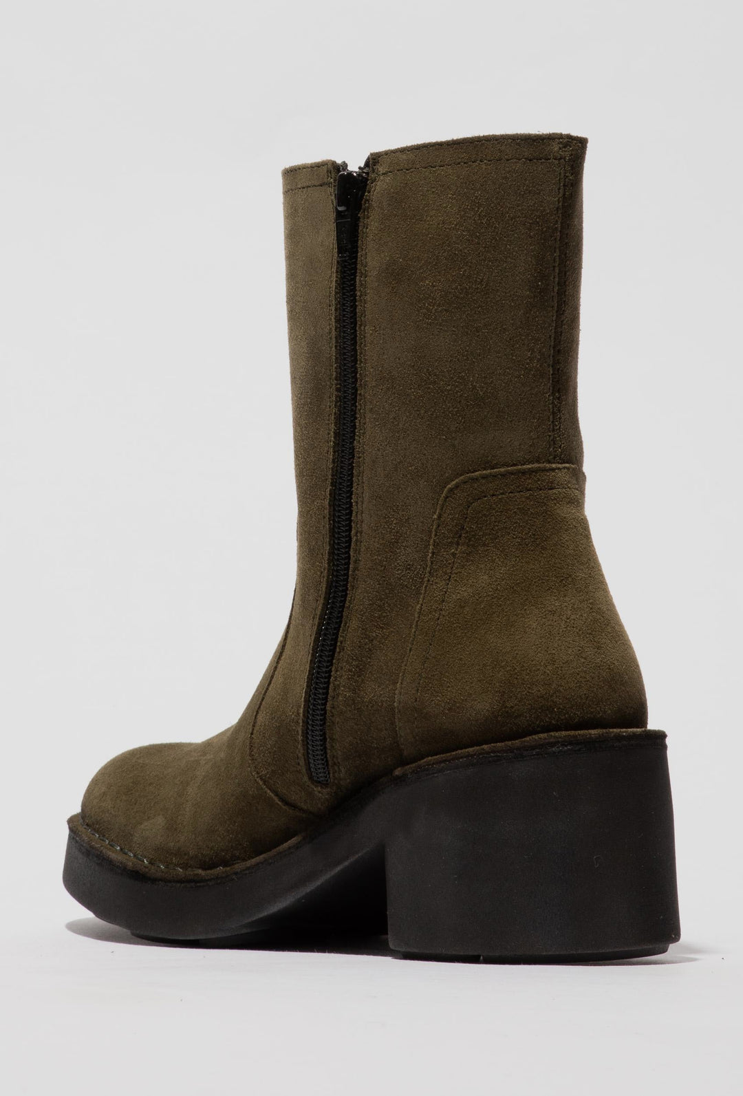 Olive Suede Ankle Boots on a Block Heel