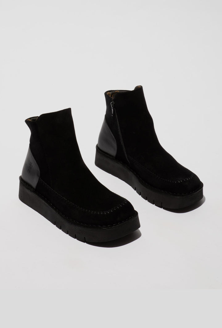 Schwarze Wildleder-Stiefeletten mit Plateau