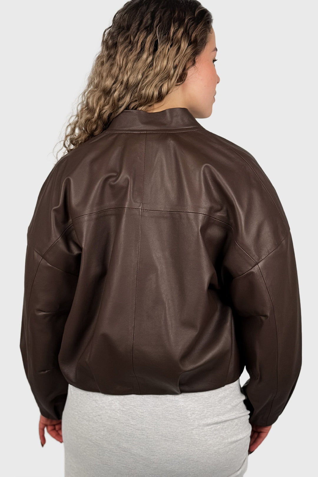 Cropped Leather Bomber Jacket in Tabasco
