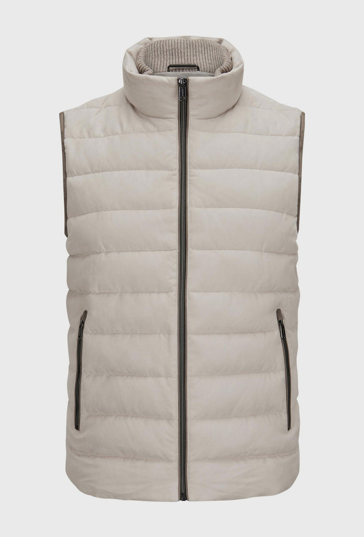 Light Beige Quilted Gilet with a Knitted Collar