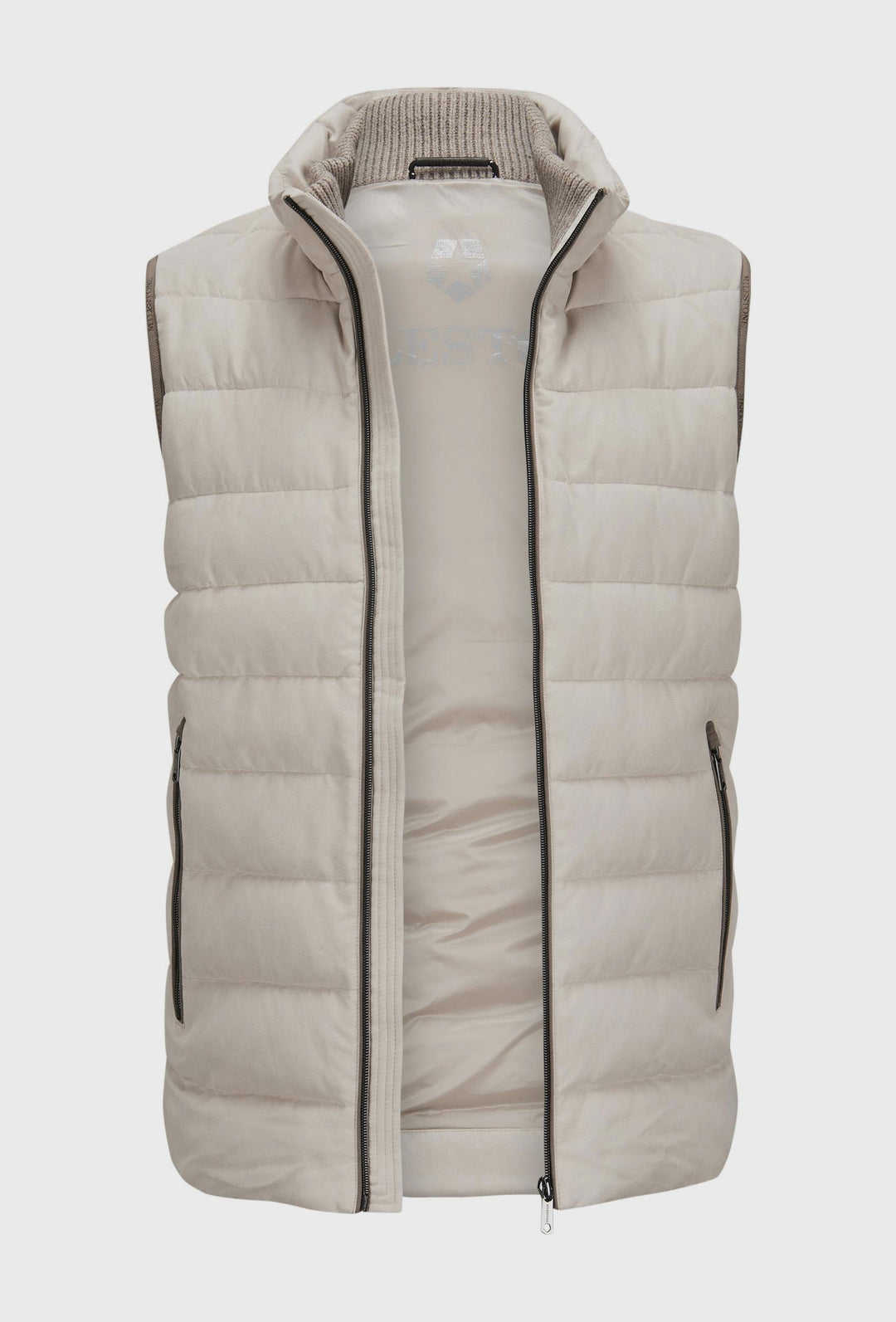 Light Beige Quilted Gilet with a Knitted Collar