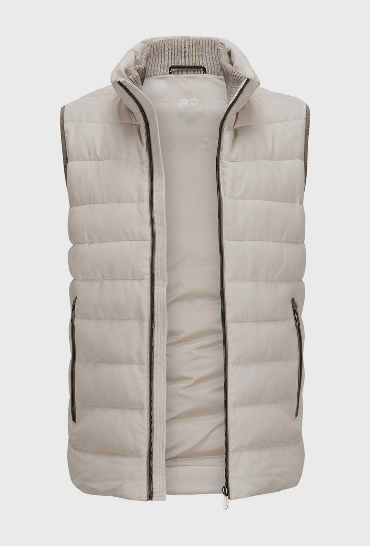 Light Beige Quilted Gilet with a Knitted Collar