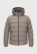 Beige Down Jacket with a Hood and Fur-Trimmed Collar