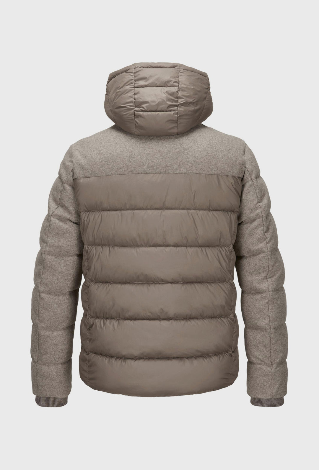 Beige Down Jacket with a Hood and Fur-Trimmed Collar