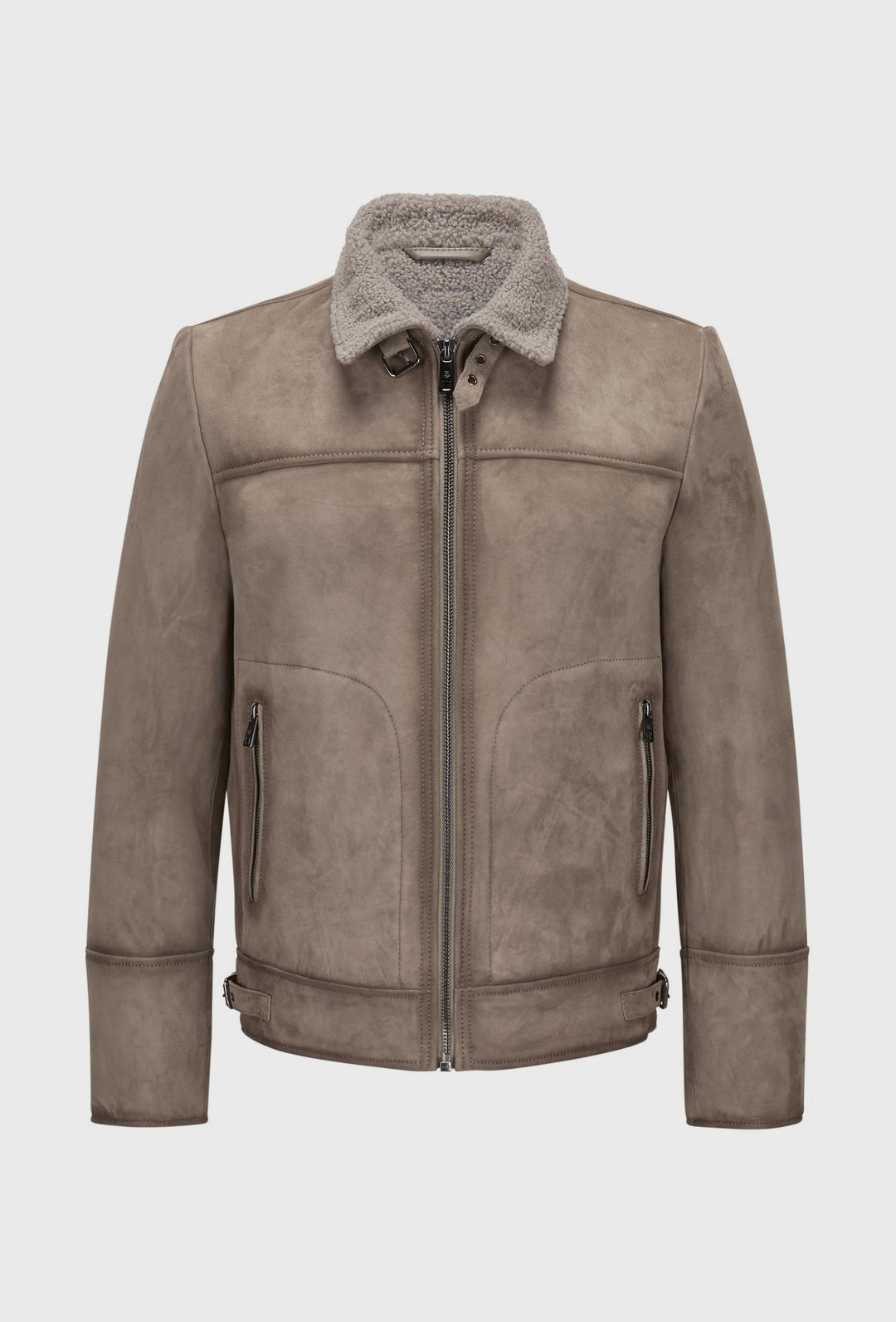 Beige Pilot Jacket with Shearling Trim