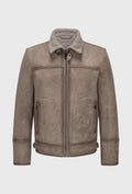Beige Pilot Jacket with Shearling Trim