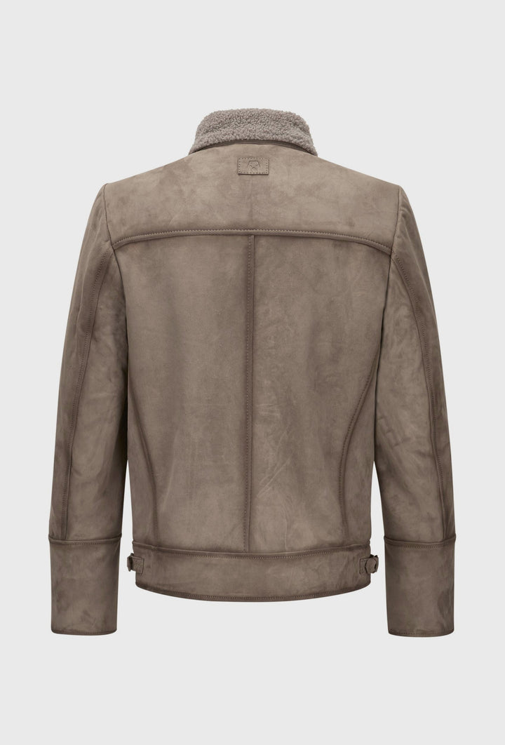 Beige Pilot Jacket with Shearling Trim