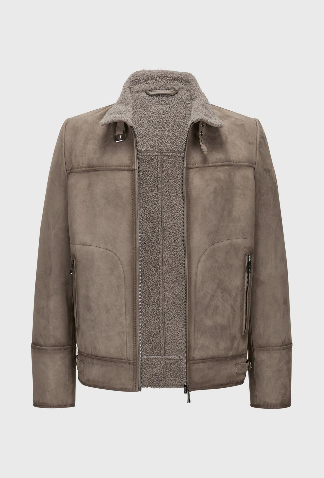 Beige Pilot Jacket with Shearling Trim