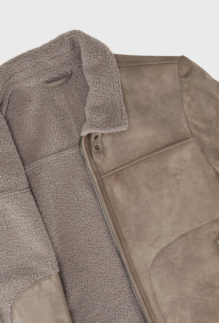 Beige Pilot Jacket with Shearling Trim