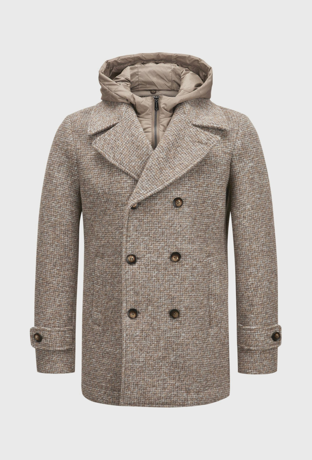 Beige Double-Breasted Coat with a Detachable Insert and Hood