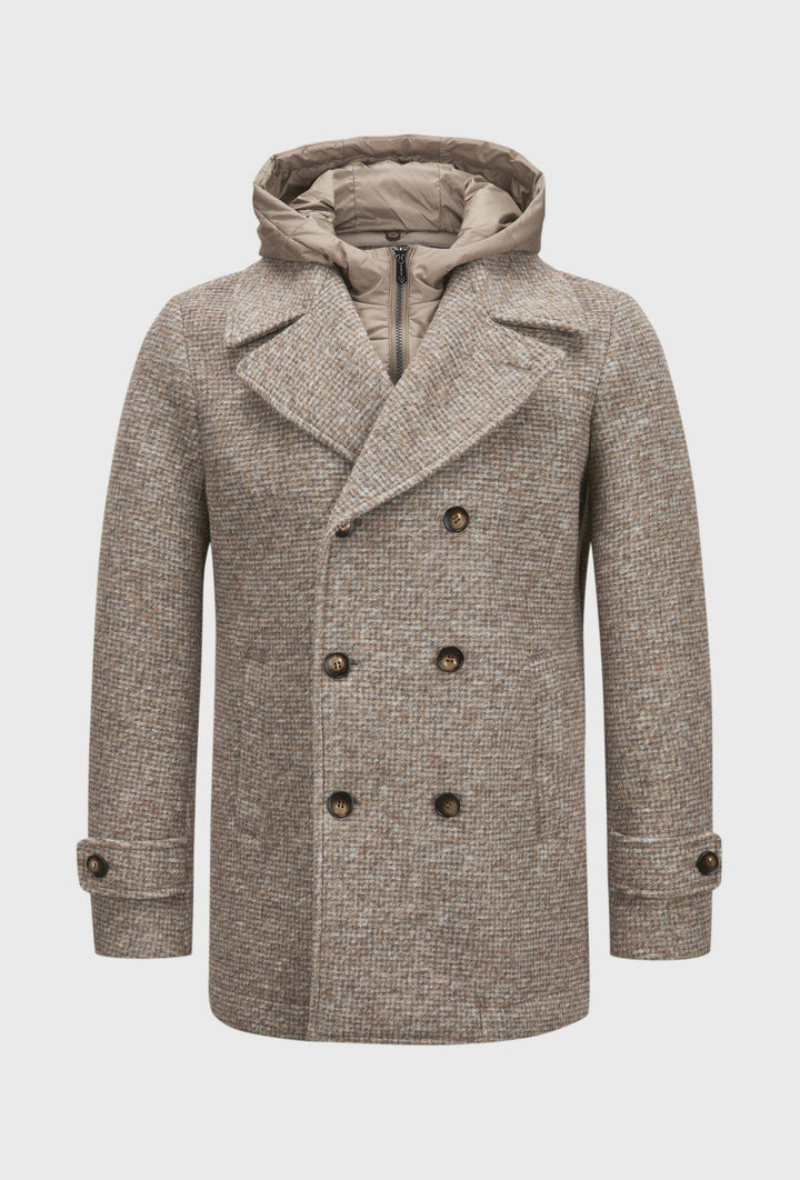 Beige Double-Breasted Coat with a Detachable Insert and Hood