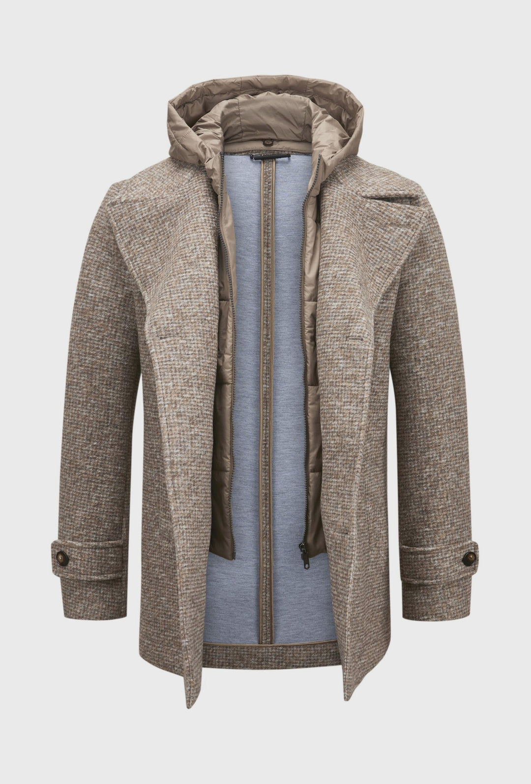 Beige Double-Breasted Coat with a Detachable Insert and Hood