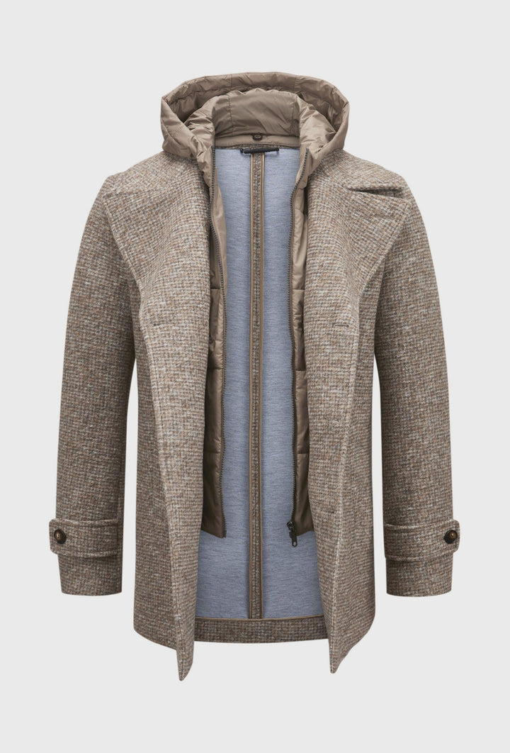 Beige Double-Breasted Coat with a Detachable Insert and Hood