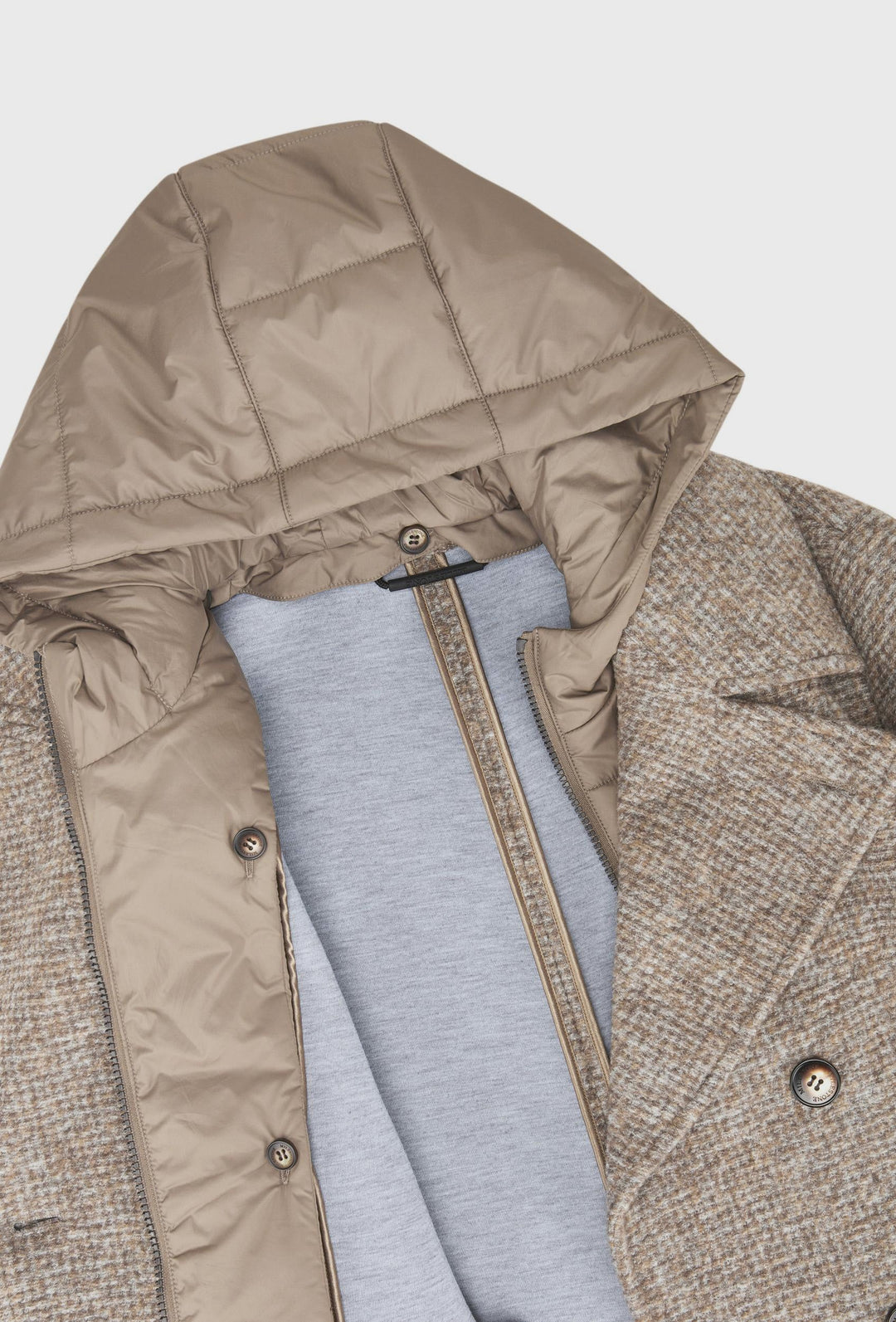 Beige Double-Breasted Coat with a Detachable Insert and Hood
