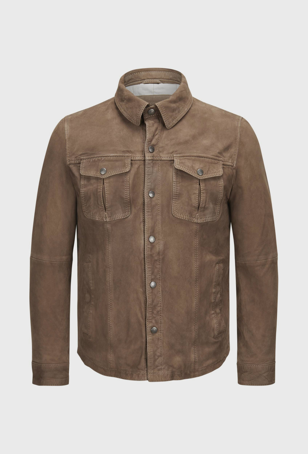 Men's Light Brown Leather Shirt Jacket