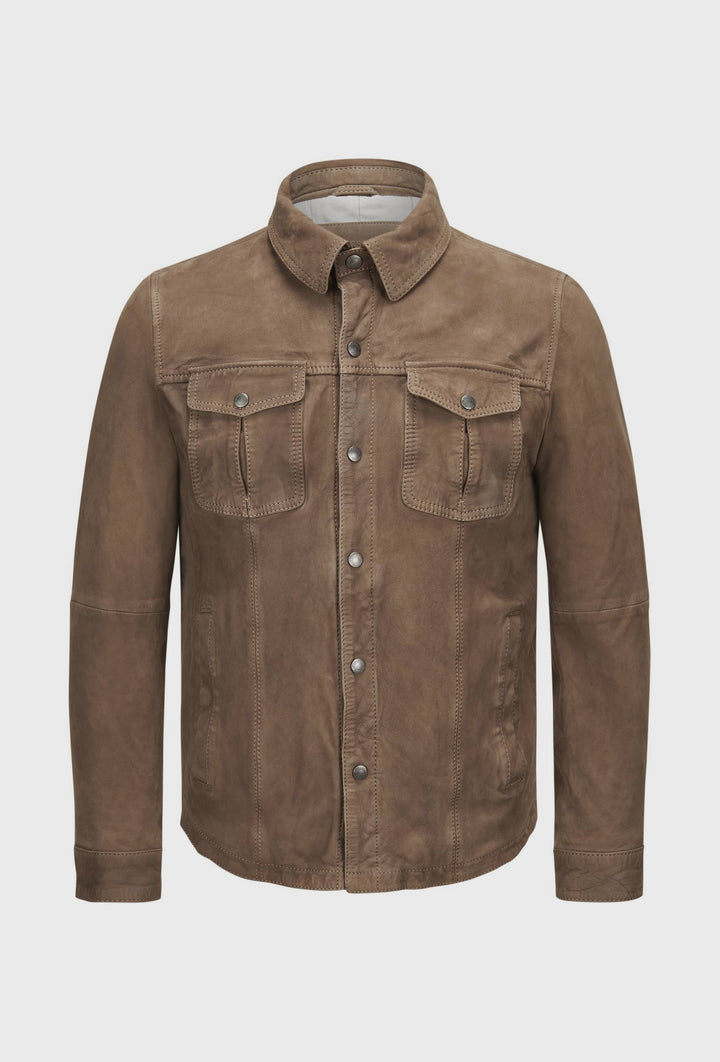 Men's Light Brown Leather Shirt Jacket
