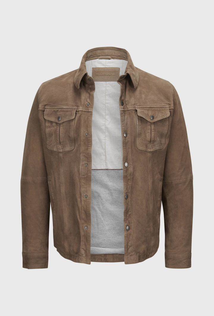 Men's Light Brown Leather Shirt Jacket