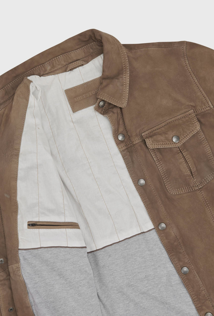 Men's Light Brown Leather Shirt Jacket