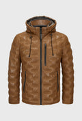 Cognac Quilted Leather Jacket with a Hood