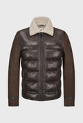 Braune gesteppte Lederjacke mit Lammfellkragen