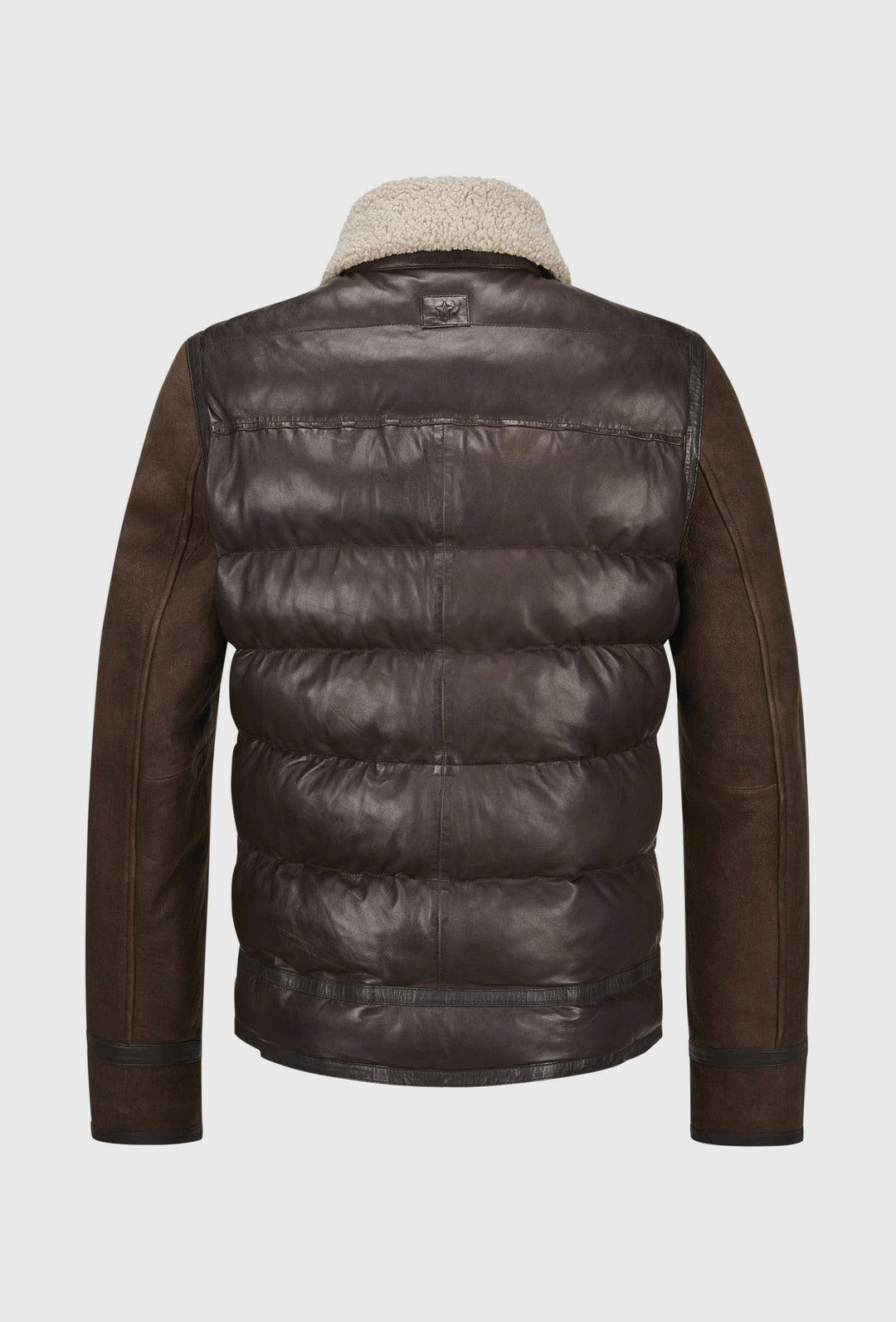 Braune gesteppte Lederjacke mit Lammfellkragen