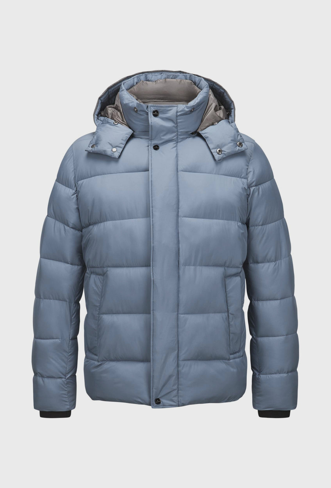 Light Blue Quilted Jacket with a High Collar