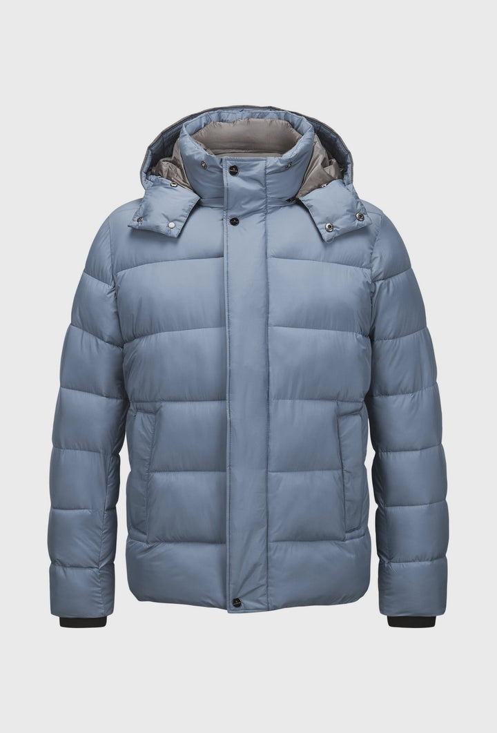 Light Blue Quilted Jacket with a High Collar