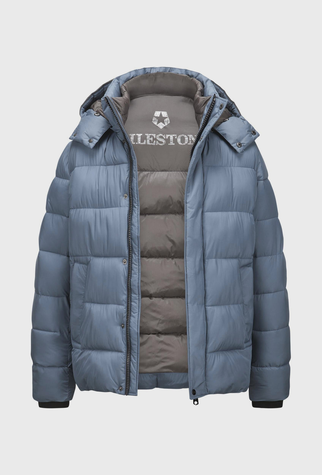 Light Blue Quilted Jacket with a High Collar