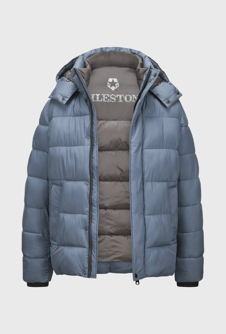 Light Blue Quilted Jacket with a High Collar