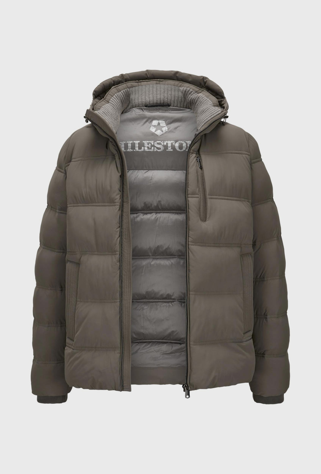 Quilted Hooded Jacket in Taupe
