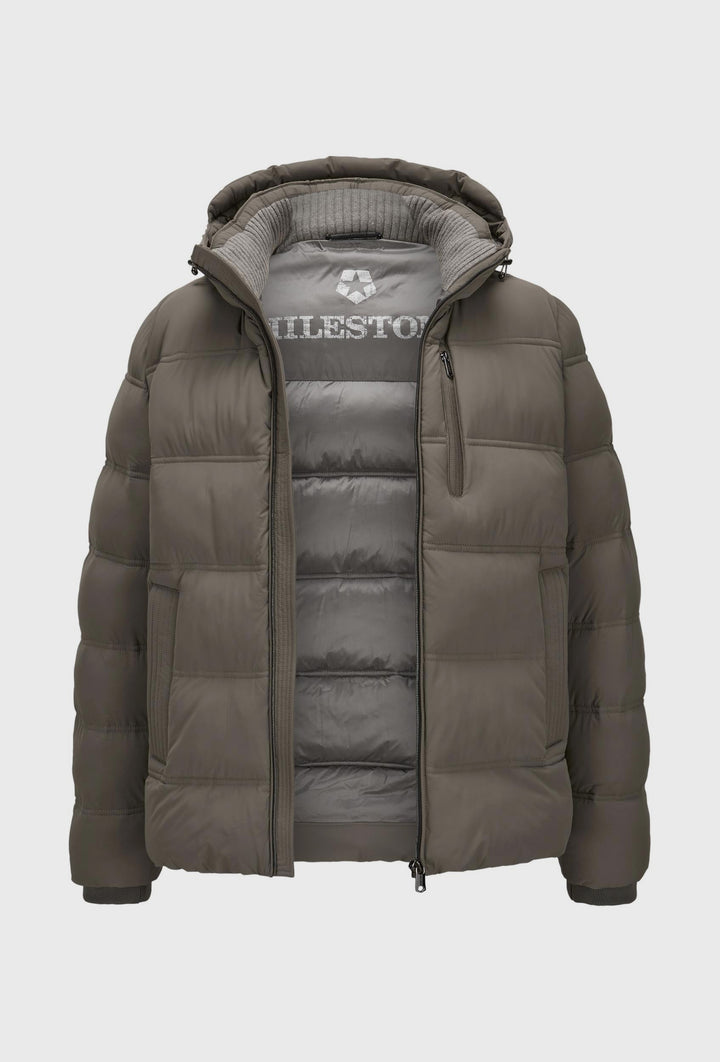 Quilted Hooded Jacket in Taupe