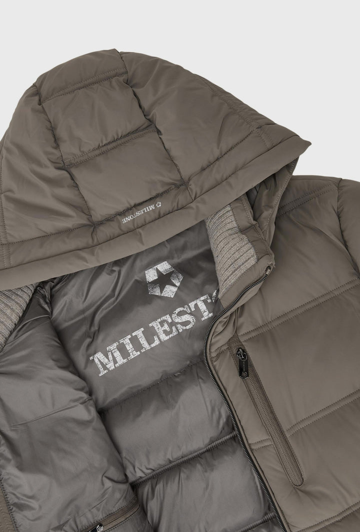 Quilted Hooded Jacket in Taupe