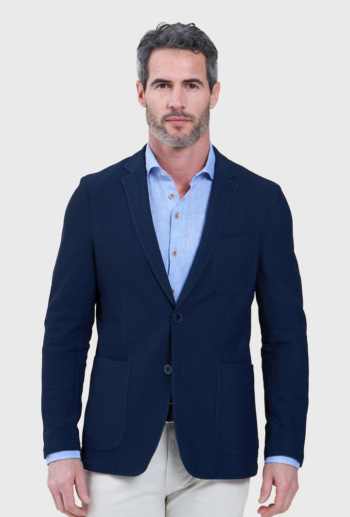 Herren-Sakko in Navy aus strukturiertem Stretchstrick