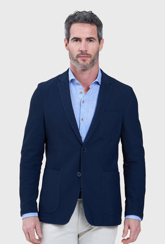Men's Navy Suit Jacket in Textured Stretch Knit