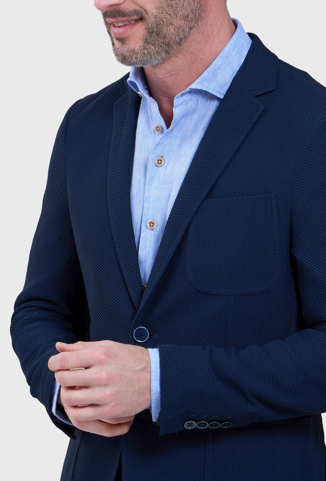 Herren-Sakko in Navy aus strukturiertem Stretchstrick