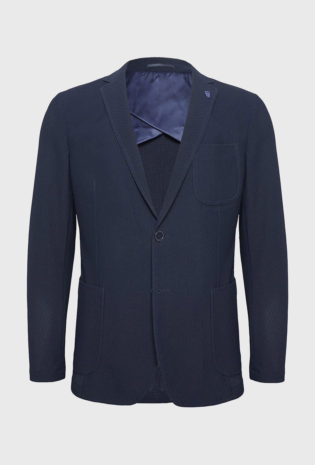 Herren-Sakko in Navy aus strukturiertem Stretchstrick
